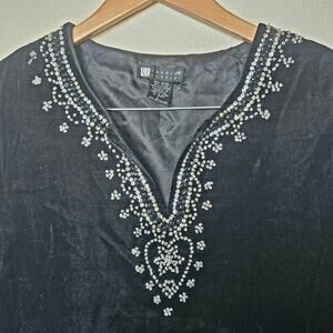 Velvet rhinestone wide sleeve witchy tunic top heart Bohemian Romantic